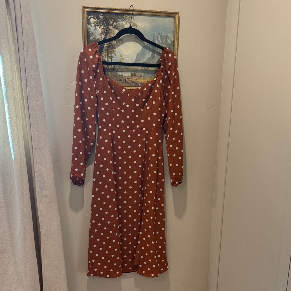 Forever 21 Rust Polka Dot Long Sleeve Dress